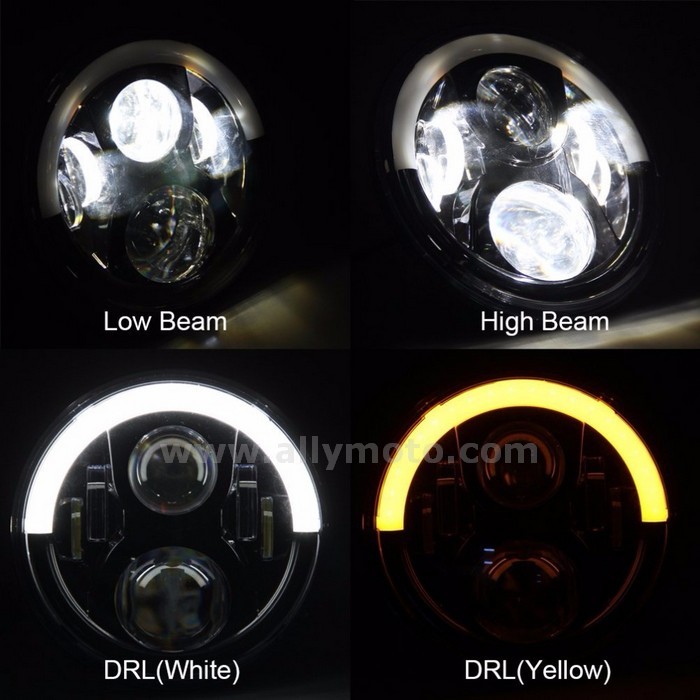154 7 Inch 50W Round Led Headlight Bulb Daymaker With Hi-Lo Beam Half Halo Ring Angle Eye Drl@4